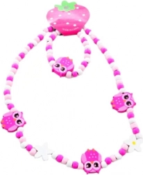 Set aus Halskette und Armband mit Eulen aus Holzperlen