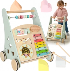 Holz-Lauflernwagen zum Schieben mit Aktivitäten und Abakus, blau