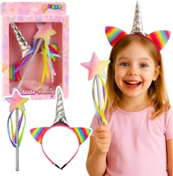 Kinder-Set Einhorn-Accessoires – Haarreif mit Horn und Zauberstab