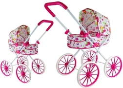 Rosa Puppenwagen mit Blumen