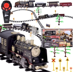 Großer Retro-Zug mit Lokomotive mit Fernbedienung, Licht und Dampf