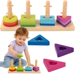Tooky Toy Holz-Steck- und Fädelspiel mit geometrischen Formen