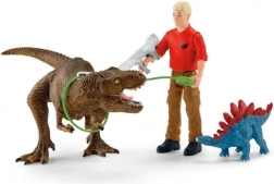 schleich dinosaurs angriff des tyrannosaurus rex – spielset mit t-rex, stegosaurus und forscher