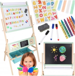 Doppelseitige Kindertafel aus Holz LULILO Kredo 3-in-1 mit Magneten, Papierrolle und Körben