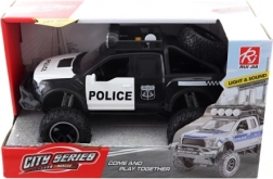 Polizeiauto mit Batterien und Schwungrad