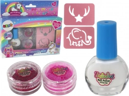 Kinder-Nagelset mit Nagellack, losen Glitzern und Schablonen