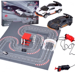 BUGATTI Rennstrecke aus Bausteinen mit 2 Autos und Handreglern
