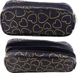 Schwarzes Federmäppchen mit goldenen Herzen zweikammerig