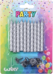 Kerzen-Set mit Haltern, silber, 10 + 10 Stk