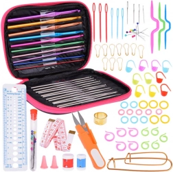 Häkelset 100 Stk. Haken 0,6-6,5 mm mit Zubehör in Etui