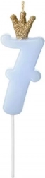 Blaue Tortekerze mit Krone Nummer 7