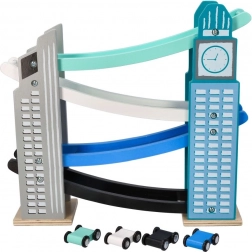 Hölzerne Autorennbahn Gefährtin der Wolkenkratzer