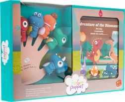 Set aus 5 Gummi-Dinosaurier-Fingerpuppen mit weichem Buch, 3+, wasserfest