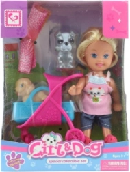 Puppe mit Kinderwagen für Haustiere