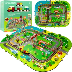 Schaumstoff-3D-Stadt-Spielmatte mit batteriebetrriebener Eisenbahn, Schienen und Zubehör 56-tlg. HUMBI