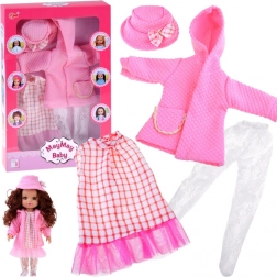 Rosa Outfit-Set für Puppe 36–40 cm – Kleid, Jäckchen und Hütchen