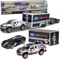 Maisto Metall-Set 1:64 – FORD Raptor mit Anhänger und FORD GT Heritage