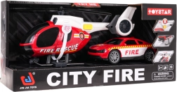 Feuerwehr-Set Hubschrauber und Auto mit Licht und Sound