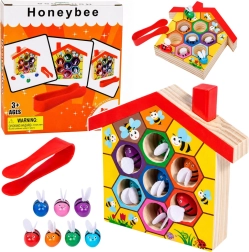Holz-Montessori-Bienenstock mit Bienen und Pinzette (7 Stk.)