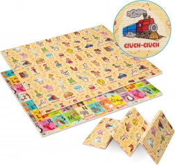Faltbare beidseitige XPE-Schaum-Spielmatte HUMBI 180 × 120 cm – Onomatopoetika, Alphabet und Tierlaute