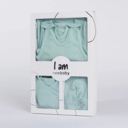 4-teiliges Neugeborenen-Set für die Klinik NEW BABY I AM – blau, 100 % Baumwolle