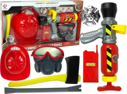Feuerwehr-Set mit Wasserfeuerlöscher, Maske und rotem Helm