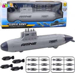 Graues U-Boot mit Torpedos und Mechanismus 28 cm