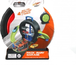 Spielset in einem koffer in form eines reifens mit 4 autos