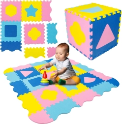 Humbi Schaumstoff-Lernmatte 3-in-1 mit Umrandung und Formen 120 × 120 cm, rosa/gelb/blau