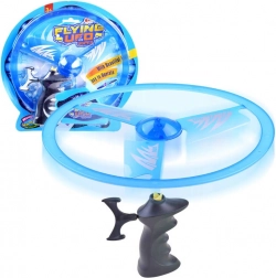 Fliegende Scheibe mit Abschussvorrichtung und Lichteffekt – Blau