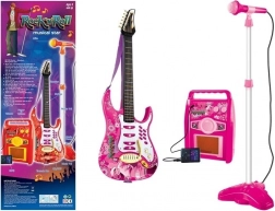 Pinkfarbene elektrische Gitarre mit Mikrofon und Verstärker für Kinder
