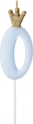 Tortenkerze mit Krönchen in Blau – Zahl 0