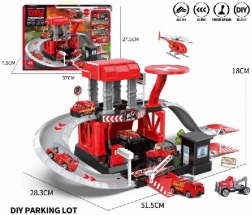 Parkset mit Feuerwehr-Metallautos und Hubschrauber