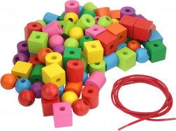 Bunte Holz-Maxi-Perlen mit Auffädel-Schnur 92 Stück