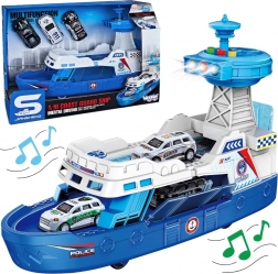 Interaktives Polizeipatrouillenboot 1:16 + 3 Metallautos – Woopie