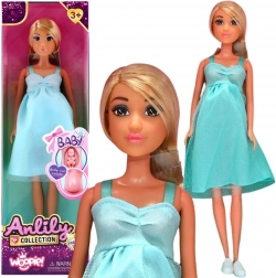 WOOPIE Puppe Lily schwanger mit Baby im blauen Kleid