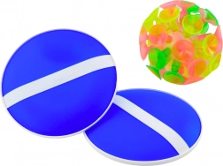 Geschicklichkeitsspiel mit runden Schlägern und Ball mit Saugnäpfen Blau