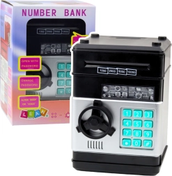 Schwarzer Safe Glas-Spardose mit PIN-Code und Licht- & Toneffekten