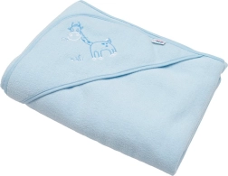 Kinder-Frottee-Badetuch mit Kapuze und Stickerei 100×100 blau Giraffe