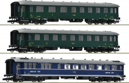 Roco Set mit 3 Schnellzug-Personenwagen ČSD, Epoche III–IV, H0