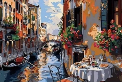 Diamantmalerei Frühstück in den Straßen von Venedig 30 × 40 cm