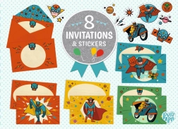 DJECO Geschenkset Einladungskarten Superhelden