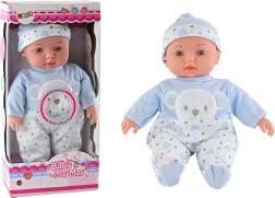 Baby Puppe Blaues Pyjama mit Bären-Mützchen Geräusche