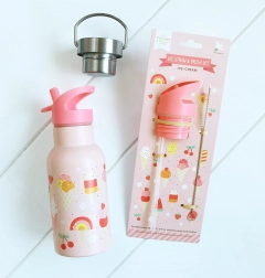 A Little Lovely Company Set aus Verschluss, Bürste und Strohhalm für Edelstahlflasche 350 ml – Eiscreme