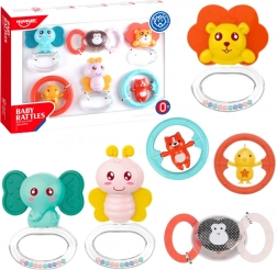 Satz von Rasseln und Beißspielzeug für Babys Tiere 6 Stück
