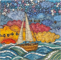 Quadratisches Puzzle Q Silver: Segelboot 72 Teile