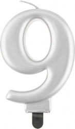 Silberne Tortenkerze Zahl 9