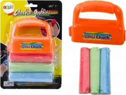 Set aus dicken Gehwegkreiden mit orangefarbenem Halter, 3 Stück