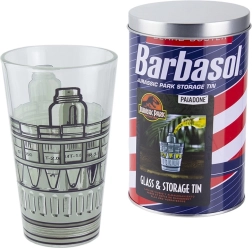 JURASSIC PARK Trinkglas 450 ml in BARBASOL Geschenk-Metalldose