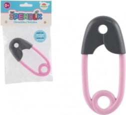 Rassel für Babys in Form einer Sicherheitsnadel grau und rosa